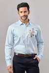 Buy_Aariyana Couture_Blue Cotton Embroidery Floral Placement Casual Shirt _at_Aza_Fashions
