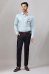 Aariyana Couture_Blue Cotton Embroidery Floral Placement Casual Shirt _Online_at_Aza_Fashions