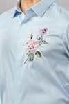 Shop_Aariyana Couture_Blue Cotton Embroidery Floral Placement Casual Shirt _Online_at_Aza_Fashions