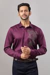 Buy_Aariyana Couture_Burgundy Cotton Embroidery Leopard Placement Casual Shirt _Online_at_Aza_Fashions
