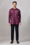 Aariyana Couture_Burgundy Cotton Embroidery Leopard Placement Casual Shirt _at_Aza_Fashions