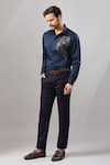 Aariyana Couture_Navy Cotton Embroidery Big Panther Placement Shirt _Online_at_Aza_Fashions