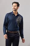 Aariyana Couture_Navy Cotton Embroidery Big Panther Placement Shirt _at_Aza_Fashions