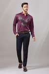 Shop_Aariyana Couture_Burgundy Cotton Embroidery Falcon Placement Shirt _Online_at_Aza_Fashions