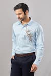 Buy_Aariyana Couture_Blue Cotton Beads Placement Embroidered Casual Shirt _at_Aza_Fashions