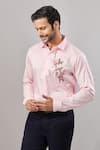 Buy_Aariyana Couture_Pink Cotton Embroidery Floral Placement Casual Shirt _at_Aza_Fashions