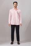 Buy_Aariyana Couture_Pink Cotton Embroidery Floral Placement Casual Shirt _Online_at_Aza_Fashions