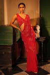 Buy_Midushi Bajoria_Red Designer Pre-draped Saree And Blouse Set _at_Aza_Fashions
