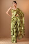 Buy_Samyukta Singhania_Yellow Round Neck And Black Printed Pre-draped Saree _at_Aza_Fashions