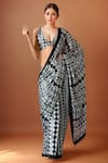 Buy_Samyukta Singhania_Off White V-neck Printed Pre-draped Saree Set _at_Aza_Fashions