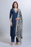 Buy_Samyukta Singhania_Navy Viscose, Silk Embroidery Split V-neck Blue Kurta Set _at_Aza_Fashions
