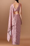 Shop_Samyukta Singhania_Multi Color Plunge Neck Printed Pre-draped Saree Set _at_Aza_Fashions