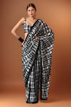 Buy_Samyukta Singhania_Black Chiffon Square Neck And White Printed Pre-draped Saree Set _at_Aza_Fashions