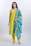 Buy_Samyukta Singhania_Yellow Viscose, Chanderi Embroidery V-neck Kurta Set _at_Aza_Fashions