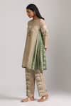 Shop_Trendy tokari_Beige Silk Chanderi Printed Tulip Notched Kurta And Pant Set _at_Aza_Fashions