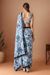 Shop_Samyukta Singhania_Off White Chiffon V-neck Floral Printed Pre-draped Saree Set _at_Aza_Fashions