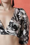 Buy_Samyukta Singhania_Black Chiffon V-neck Printed Pre-draped Saree Set 