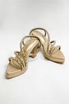 Shop_THE ALTER_Silver Crystals Embellished Light Gold Platform Block Heels _at_Aza_Fashions