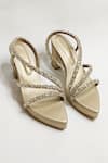 Buy_THE ALTER_Silver Crystals Embellished Light Gold Platform Block Heels _at_Aza_Fashions