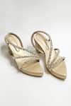 THE ALTER_Silver Crystals Embellished Light Gold Platform Block Heels _at_Aza_Fashions