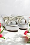 Buy_THE ALTER_Silver Pearls, Rhinestones Embellished Criss Cross Wedges _at_Aza_Fashions