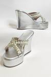 THE ALTER_Silver Pearls, Rhinestones Embellished Criss Cross Wedges 