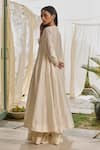 Shop_Rhua_White Chanderi Embroidery, Beads Round Neck Moon Anarkali Set _at_Aza_Fashions