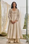 Buy_Rhua_White Chanderi Embroidery, Beads Round Neck Moon Anarkali Set _at_Aza_Fashions