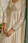 Shop_Rhua_White Chanderi Embroidery, Beads Round Neck Moon Anarkali Set _Online_at_Aza_Fashions