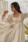Rhua_White Chanderi Embroidery, Beads Round Neck Moon Anarkali Set _at_Aza_Fashions
