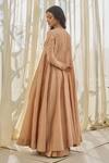 Shop_Rhua_Pink Chanderi Embroidery, Sequins Round Neck Soft Salmon Anarkali Set _at_Aza_Fashions