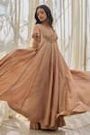 Rhua_Pink Chanderi Embroidery, Sequins Round Neck Soft Salmon Anarkali Set _Online_at_Aza_Fashions