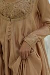Rhua_Pink Chanderi Embroidery, Sequins Round Neck Soft Salmon Anarkali Set _at_Aza_Fashions