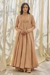 Buy_Rhua_Pink Chanderi Embroidery, Sequins Round Neck Soft Salmon Anarkali Set _at_Aza_Fashions