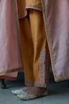 Rhua_Mustard Chanderi Metallic Thread, Mirrors V-neck Orange Kurta Set _Online_at_Aza_Fashions