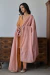 Buy_Rhua_Mustard Chanderi Metallic Thread, Mirrors V-neck Orange Kurta Set _at_Aza_Fashions