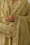 Shop_Rhua_Green Chanderi, Organza Embroidery Split V-neck Soft Anarkali Set _Online_at_Aza_Fashions
