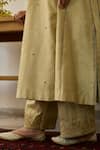 Rhua_Green Chanderi, Organza Embroidery Split V-neck Soft Anarkali Set _at_Aza_Fashions