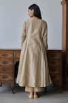 Shop_Rhua_Brown Chanderi, Organza Embroidery Split V-neck Anarkali Set _at_Aza_Fashions