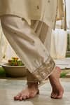 Buy_Rhua_White Chanderi Embroidery, Gota Patti, Mirrors Split V-neck Soft Kurta Set 