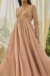Rhua_Pink Embroidery, Gota Patti V-neck Soft Anarkali Set _Online_at_Aza_Fashions