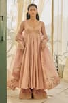 Buy_Rhua_Pink Embroidery, Gota Patti V-neck Soft Anarkali Set _at_Aza_Fashions
