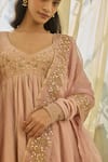 Buy_Rhua_Pink Embroidery, Gota Patti V-neck Soft Anarkali Set 