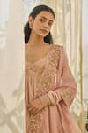 Shop_Rhua_Pink Embroidery, Gota Patti V-neck Soft Anarkali Set 