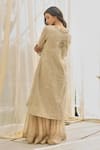 Shop_Rhua_Gold Chanderi Embroidery Almond Kurta Set _at_Aza_Fashions
