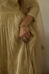 Rhua_Gold Chanderi, Cotton, Organza Embroidery Scoop Neck Almond Anarkali Set _at_Aza_Fashions