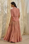 Shop_Rhua_Pink Chanderi Embroidery, Mirrors V-neck Soft Gota-lined Kurta Lehenga Set _at_Aza_Fashions