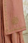 Rhua_Pink Chanderi Embroidery, Mirrors V-neck Soft Gota-lined Kurta Lehenga Set _at_Aza_Fashions