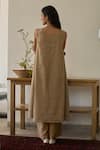 Shop_Rhua_Beige Embroidery Round Neck Almond Kurta Set With Jacket _at_Aza_Fashions