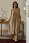 Rhua_Beige Embroidery Round Neck Almond Kurta Set With Jacket _at_Aza_Fashions